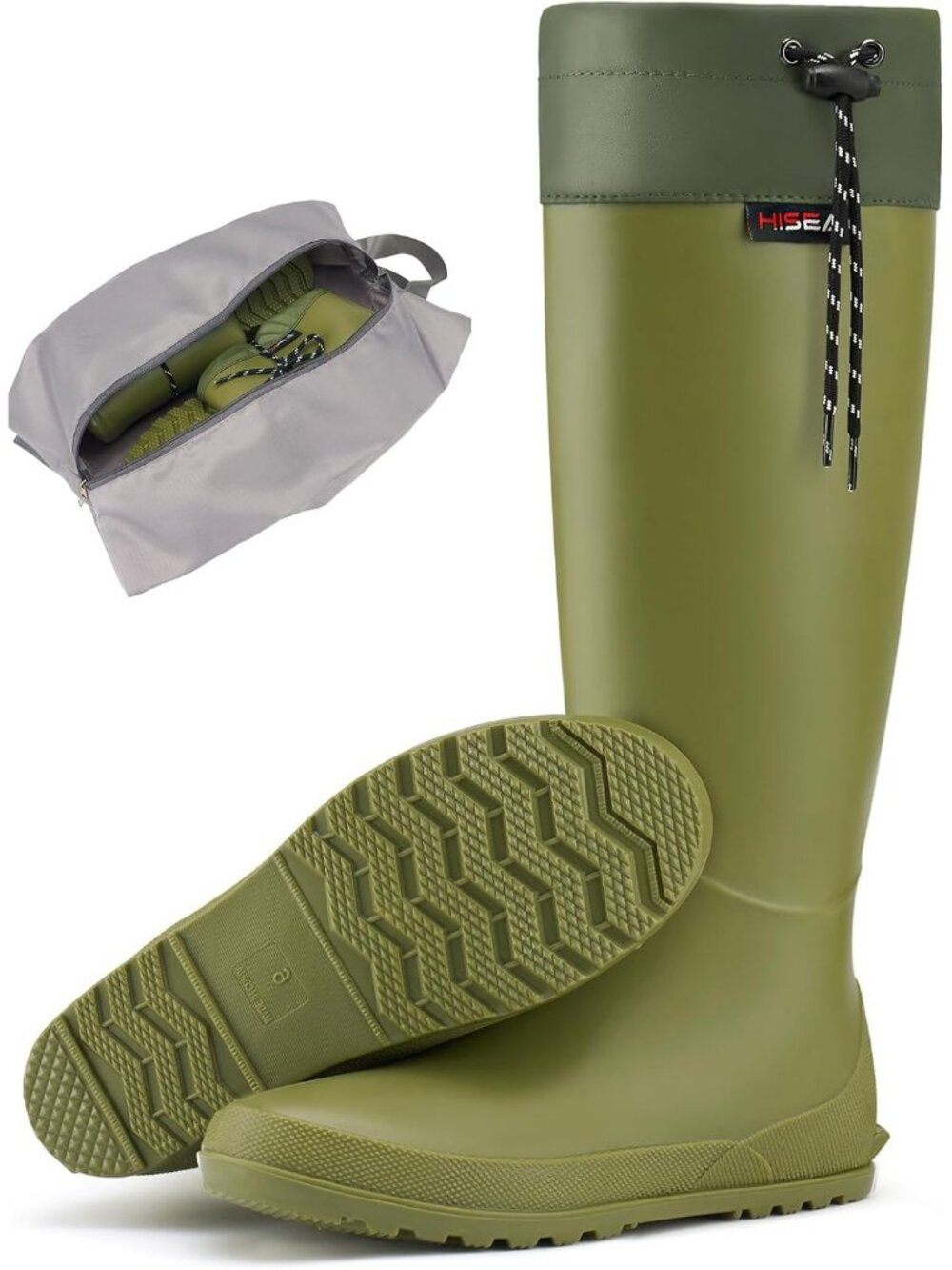 Women's Green Anti-Slip Sole Waterproof Knee High Rubber Mud Walking Rain Boots